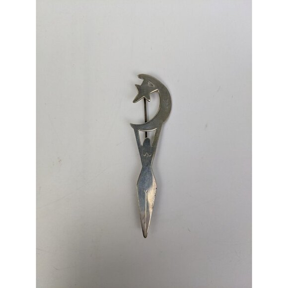 Signed Jewelry - Vintage Sterling Silver Signed Pin Brooch Nude Woman Moon Star Celestial